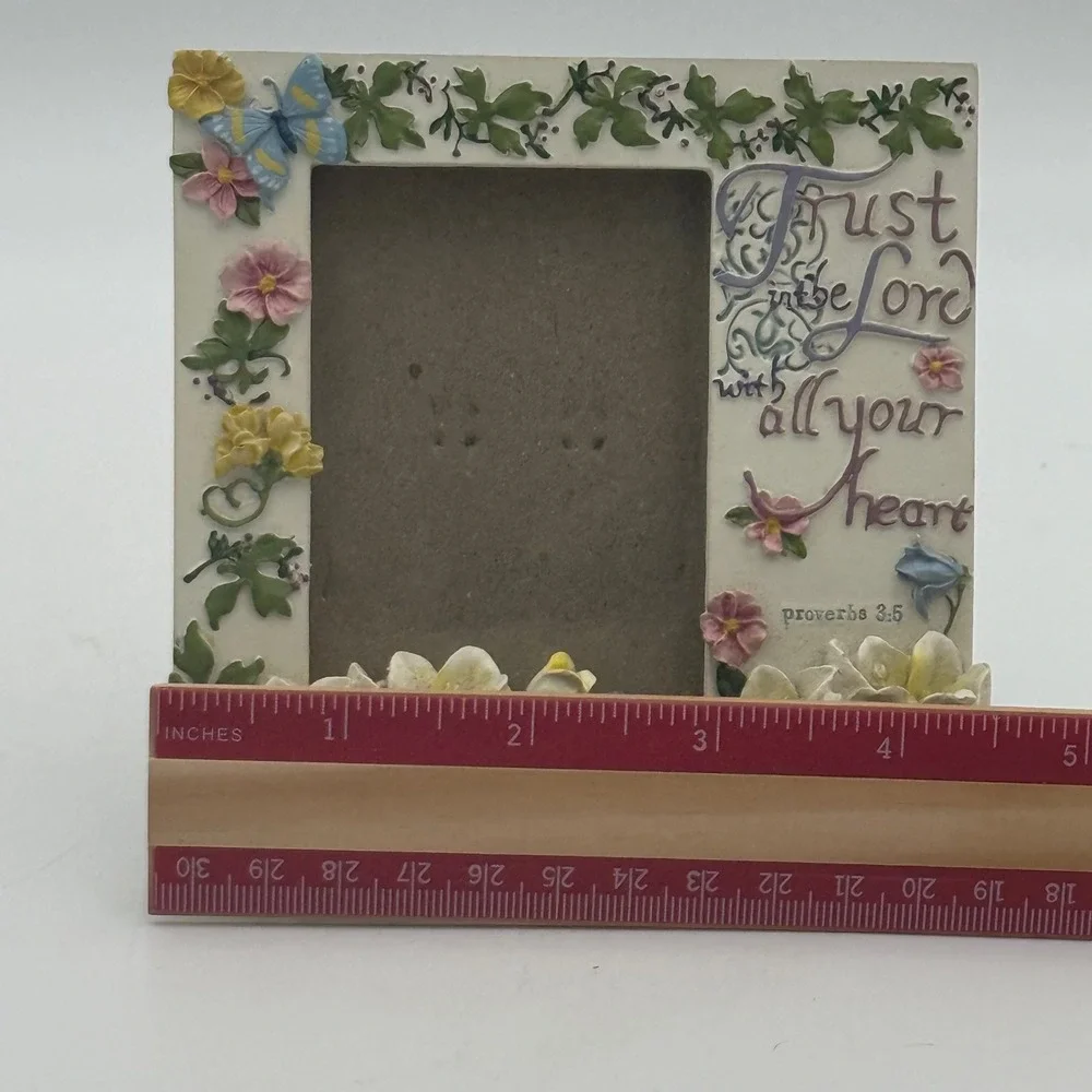 Proverbs 3:5 Trust in the Lord Floral Resin Picture Frame 2.5x3.5 Butterfly